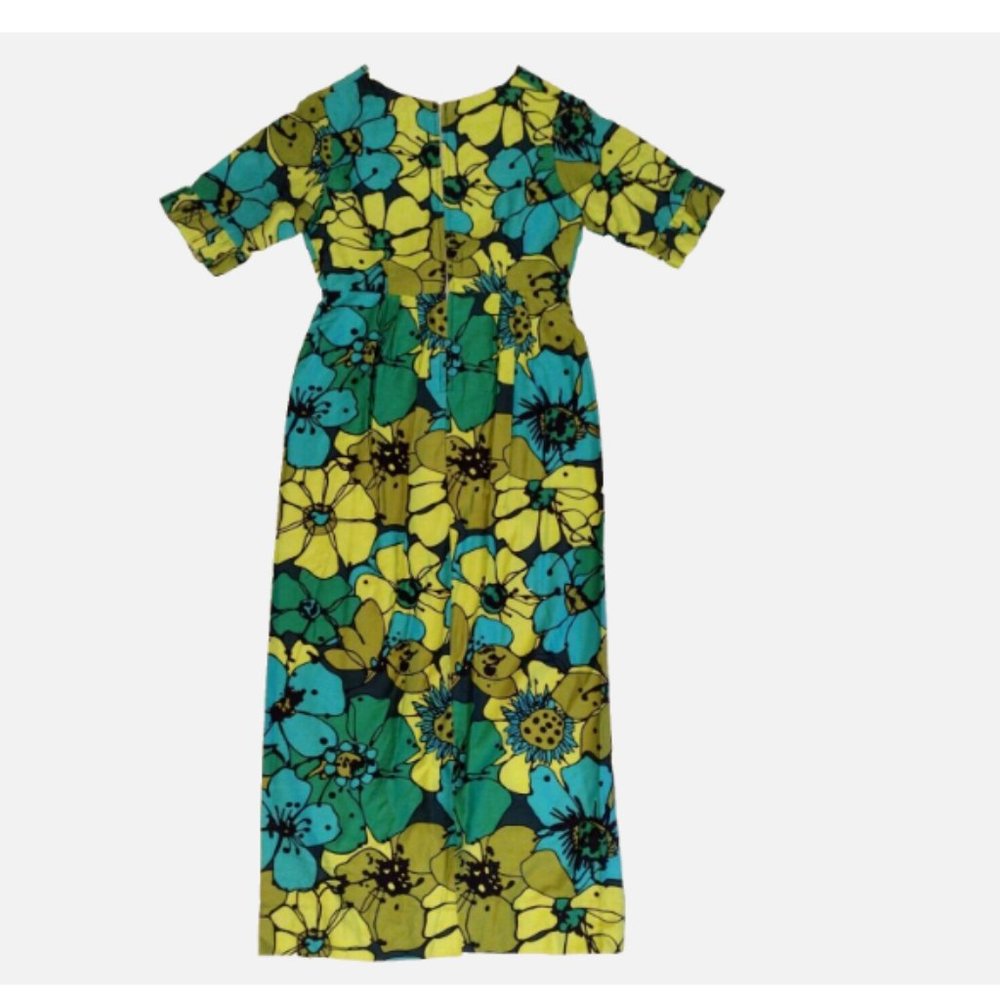 Vintage 60s 70s Handmade Maxi Dress Colorful Mod Flower Power Size M - Picture 9 of 11
